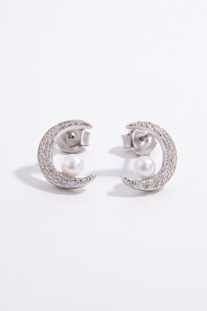 925 Sterling Silver Zircon Moon Shape Earrings Trendsi