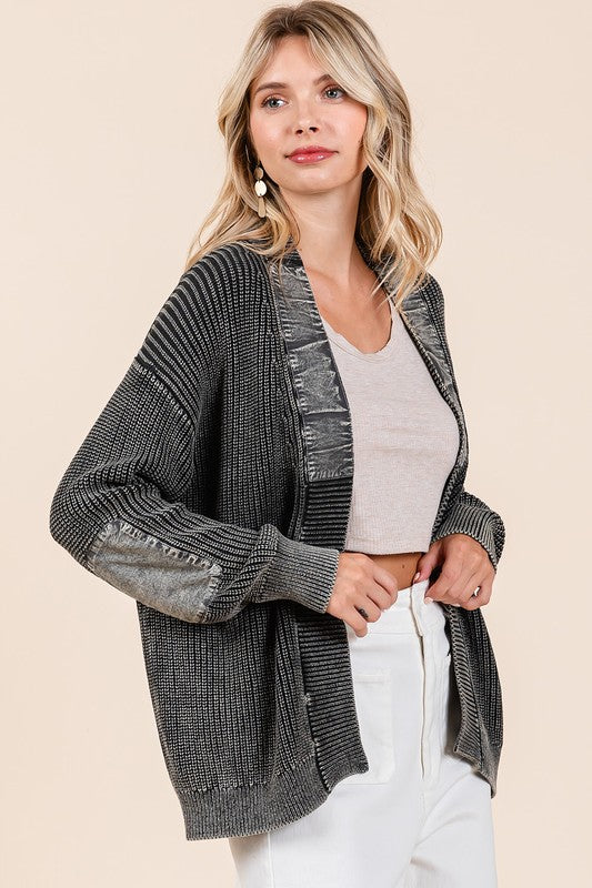 Mittoshop Contrast Patch Open Front Mineral Wash Cardigan Trendsi