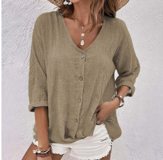 Cross-border Women's V-neck Buttons Chiffon Cardigan Long Sleeve-Super Amazing Store