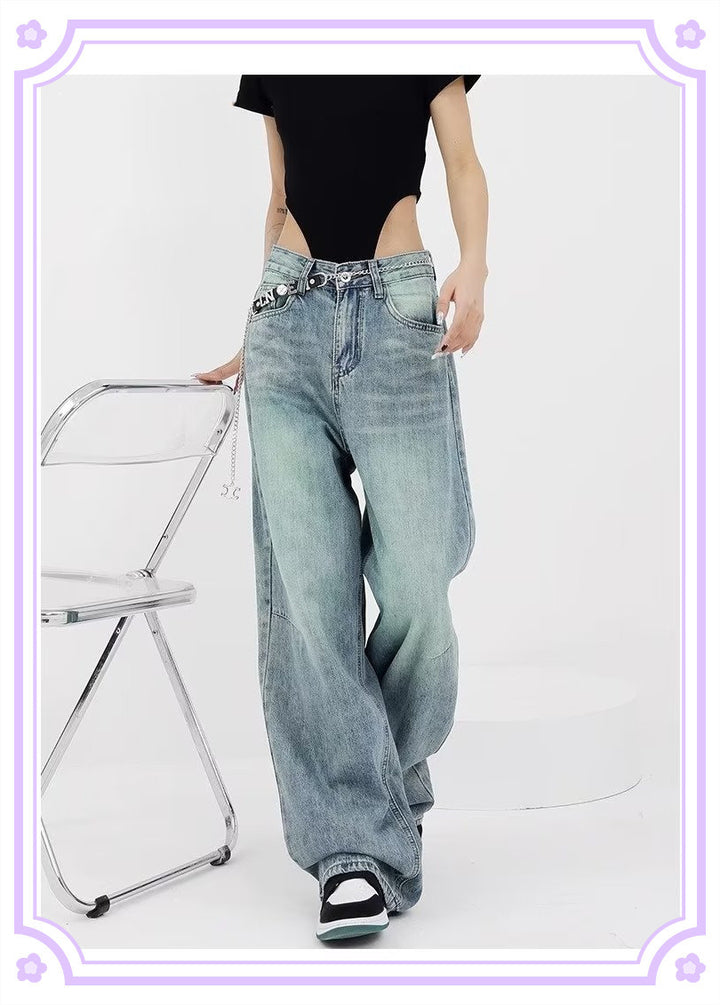 American-style Distressed Heavy Industry Straight Casual Jeans - Super Amazing Store