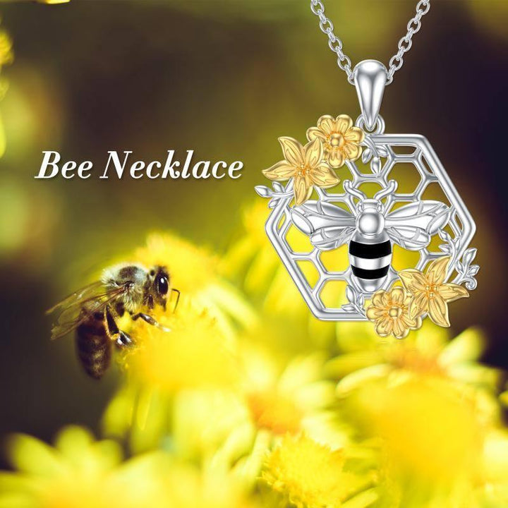 Sterling Silver Bee Honeycomb Flower Pendant Necklaces Honey Jewelry Gifts for Women Girls - Super Amazing Store