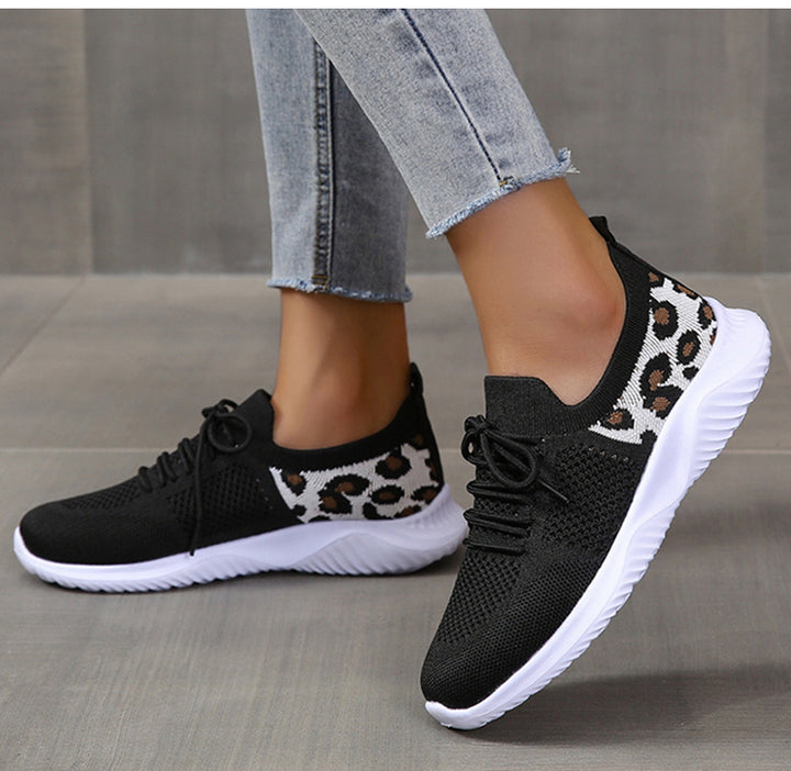 White Shoes Women Leopard Print Lace-up Sneakers Sports Q2