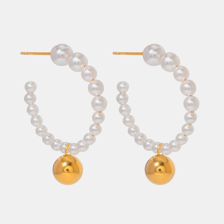 Stainless Steel Synthetic Pearl C-Hoop Earrings Trendsi