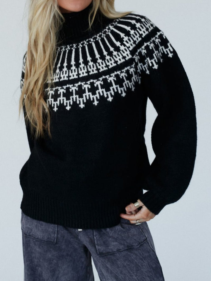 Contrast Turtleneck Long Sleeve Sweater Trendsi