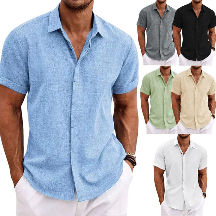 Men's Solid Color Loose Linen Short-sleeved T-shirt Q2