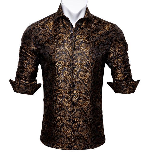 Barry.Wang Teal Paisley Floral Silk Shirts Men Autumn Long Sleeve Casual Flower Shirts For Men Designer Fit Dress Shirt BCY-05 - Super Amazing Store