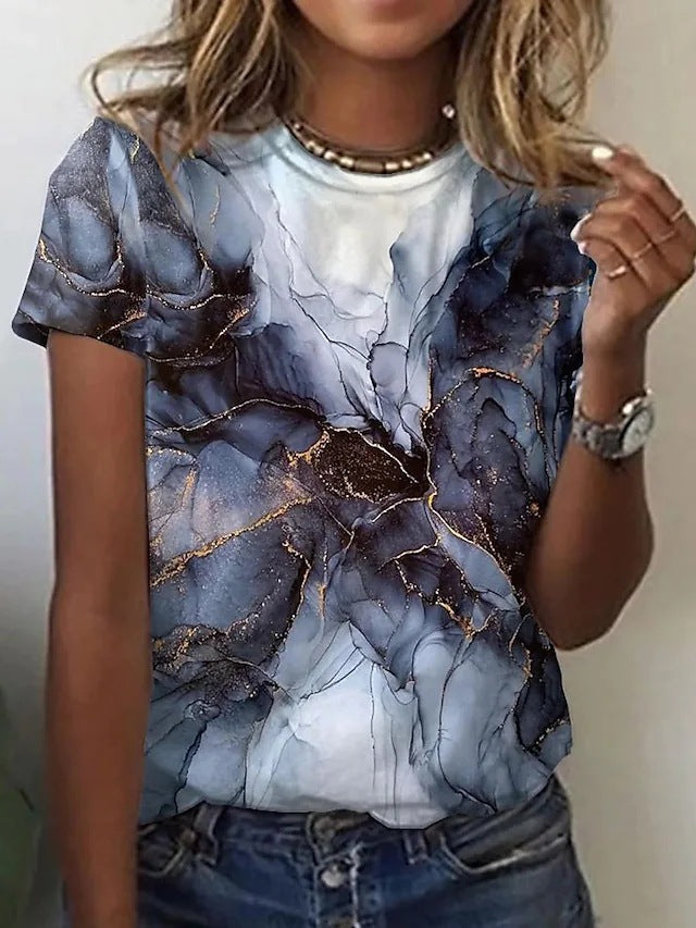 Gradient Print Shirts For Women Loose Casual Short Sleeve - Super Amazing Store