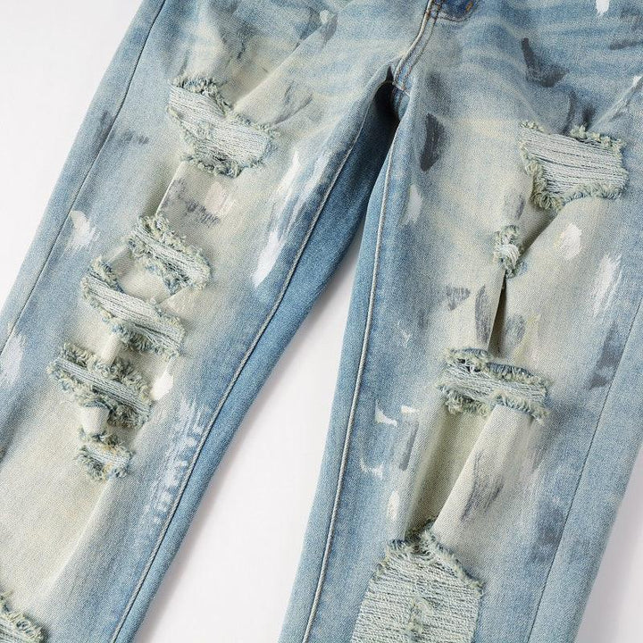 Torn Graffiti Old Wash Stretchy Slim Jeans Men - Super Amazing Store