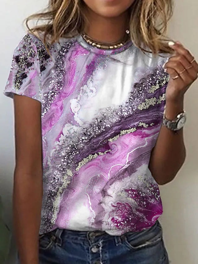 Gradient Print Shirts For Women Loose Casual Short Sleeve - Super Amazing Store