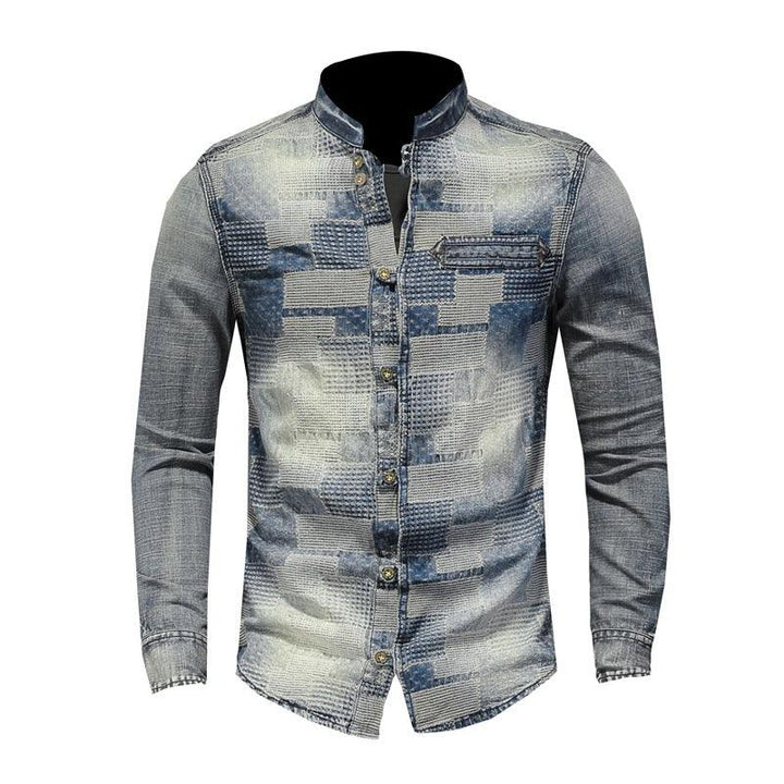 Retro Color Personality Patch Denim Shirt Punk Shirt Men - Super Amazing Store