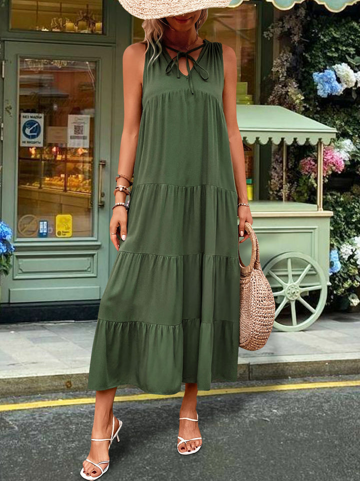 Tiered Tie Neck  Midi Dress Trendsi