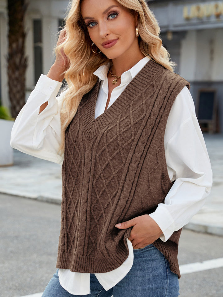 Cable Knit V-Neck Sweater Vest Trendsi