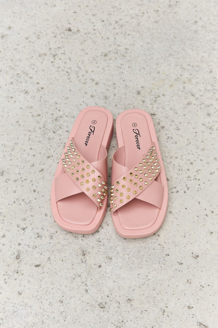 Forever Link Studded Cross Strap Sandals in Blush Trendsi