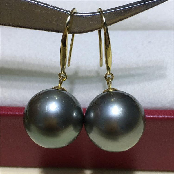 18K Thick Gold Black Pearl Drop Earrings - Super Amazing Store