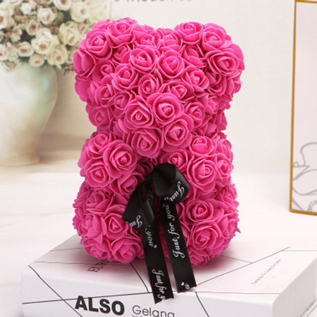 Rose Bear Eternal Flower Rose Teddy Bear PE Foam Bear 25cm