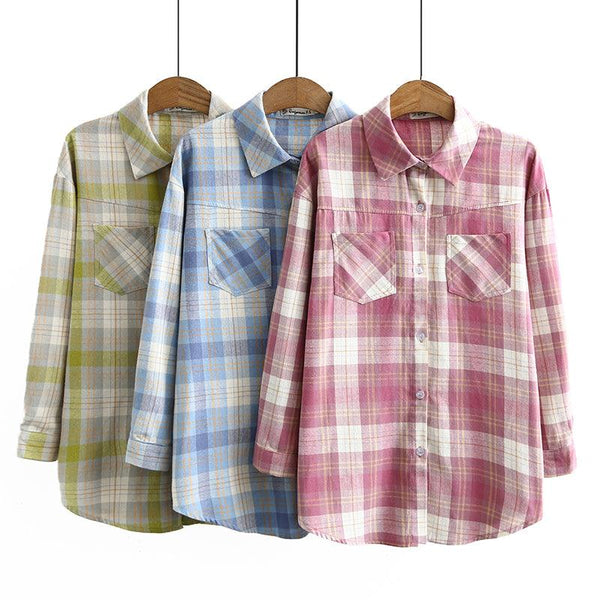 Brushed Plaid Long-sleeved Bottoming Shirt - Super Amazing Store