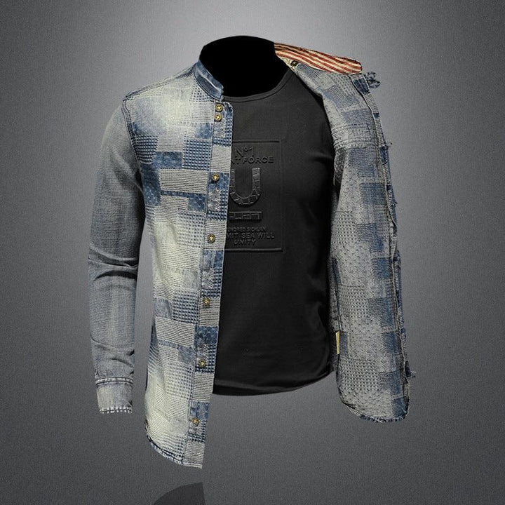 Retro Color Personality Patch Denim Shirt Punk Shirt Men - Super Amazing Store