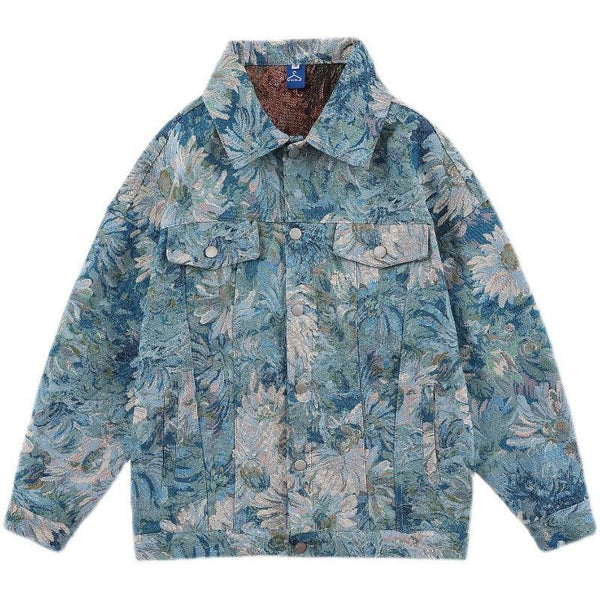 Creative Floral Denim Men Autumn Loose Men's And Women's Jackets - Super Amazing Store