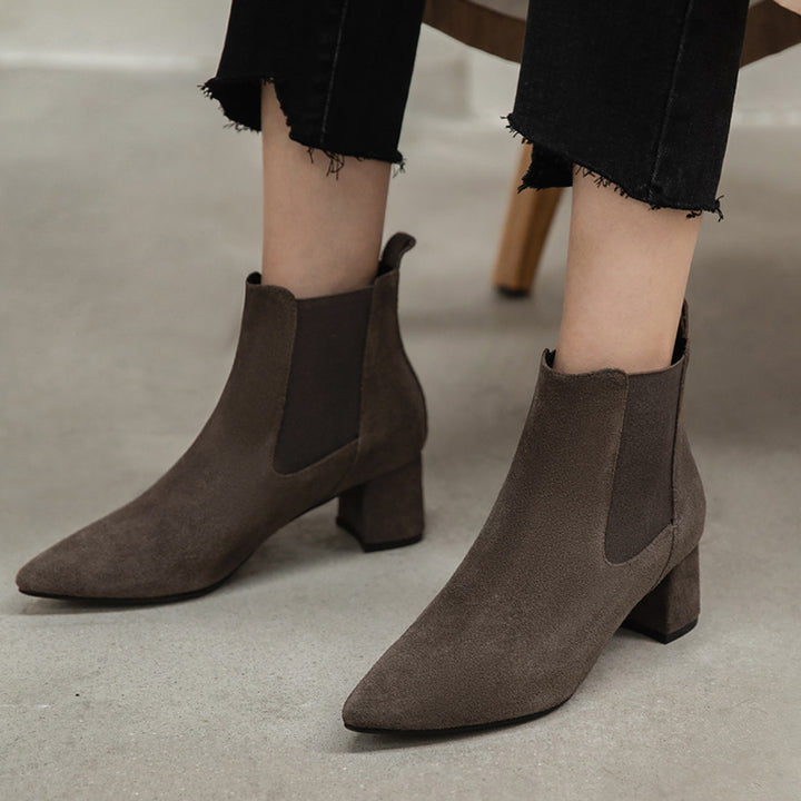 Short Women's Leather Thick Heel Mid-heel Boots - Super Amazing Store