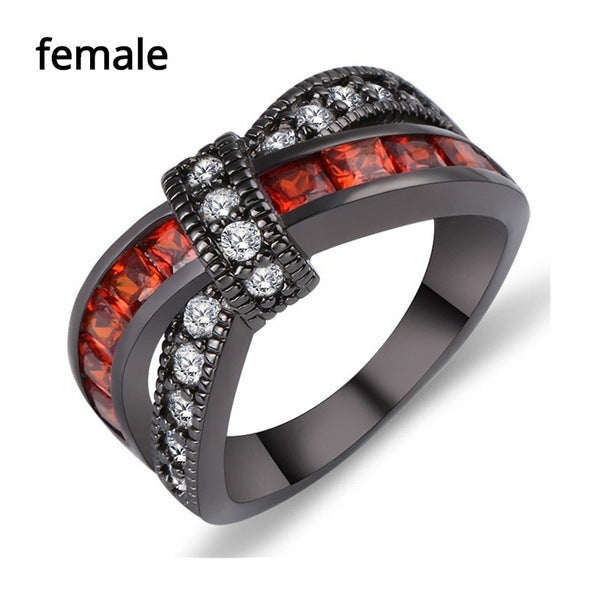 New Black Gold Garnet Red Cross Zircon Ring Q2