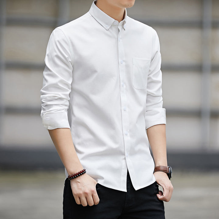 Slim Lapel Long Sleeve Shirt With Pockets Solid Color Casual Men's Clothing Q2