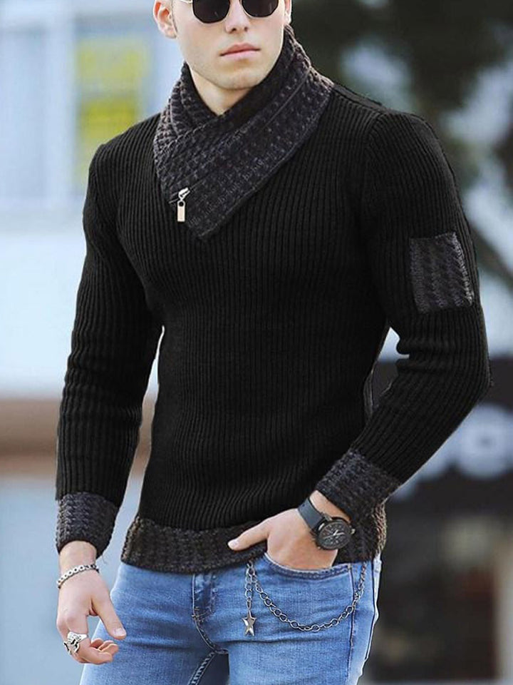 Independent Station Casual Slim Knit Pullover Long-sleeved Scarf Collar Sweater Men's - Super Amazing Store