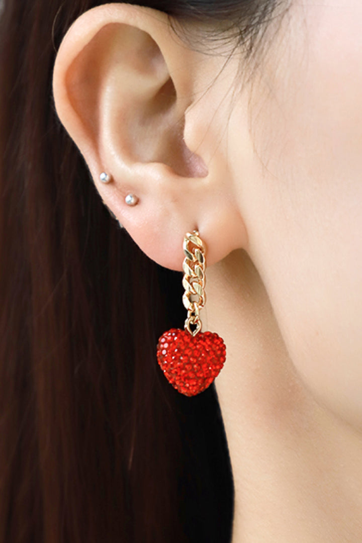 Rhinestone Heart Chain Drop Earrings Trendsi