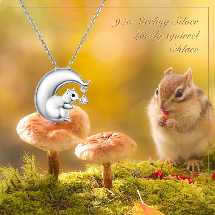 Squirrel Necklace for Women 925 Sterling Silver Cute Animal Necklace Squirrel Pendant Necklace Squirrel Animal Jewellery Gifts for Women Gir - Super Amazing Store