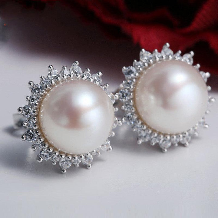 Silver-Set Zircon Strong Light Freshwater Pearl Stud Earrings - Super Amazing Store