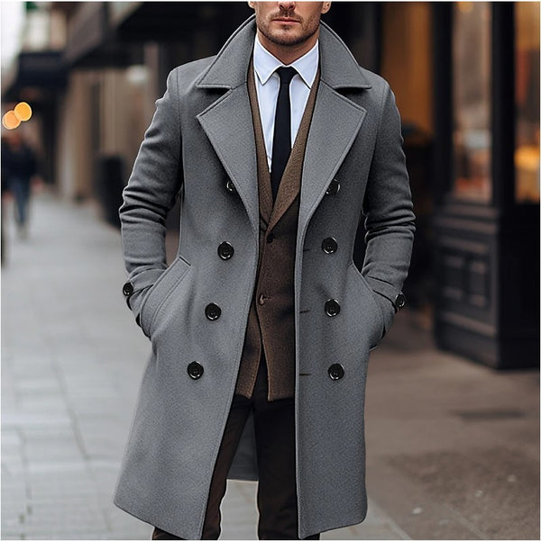 Fall Winter Men Woolen Coat Double Breasted Long Q2