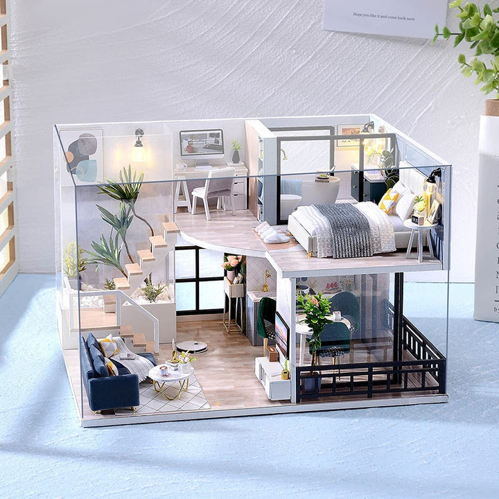 DIY Miniature Dollhouse Kit with Furniture, 1:24 Scale Creative Room Mini Wooden Doll House Accessories plus Dust Proof & Music Movement for Kids Teens Adults(Satisfied Time)