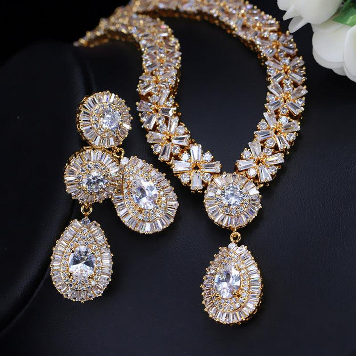 Two Piece Set Of Zircon Necklace Earrings - Super Amazing Store