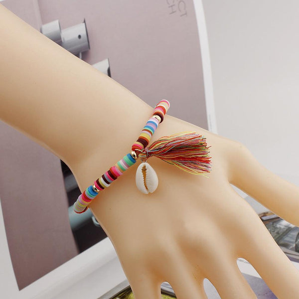 Bohemian Rainbow Ornament Colorful Polymer Clay Bracelet Shell Tassel Bracelet - Super Amazing Store