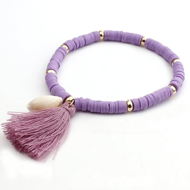 Bohemian Rainbow Ornament Colorful Polymer Clay Bracelet Shell Tassel Bracelet - Super Amazing Store