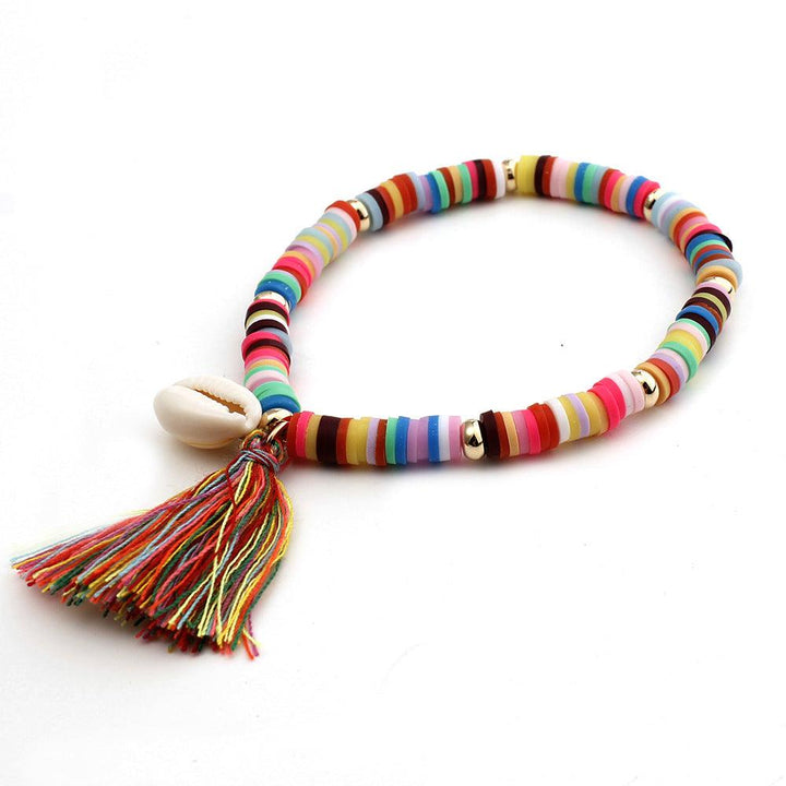 Bohemian Rainbow Ornament Colorful Polymer Clay Bracelet Shell Tassel Bracelet - Super Amazing Store