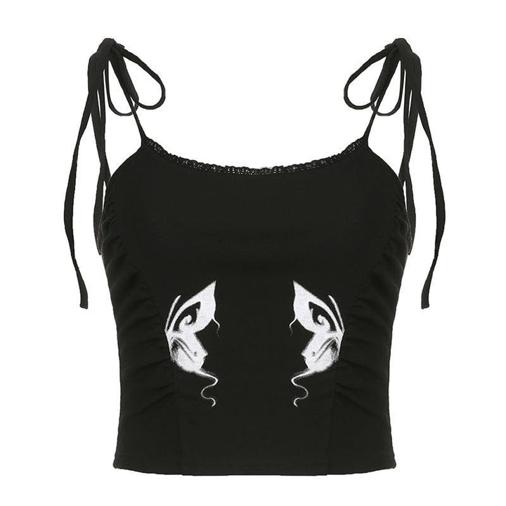 Butterfly Print Babes Camisole European And American Sexy Outerwear Tie-up Slim Fit Short Inner Wear - Super Amazing Store