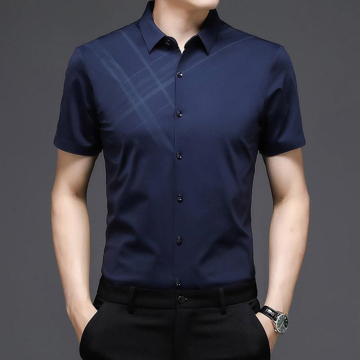 Woodpecker Silk Short Sleeve Shirt Men''s Middle Age - Super Amazing Store