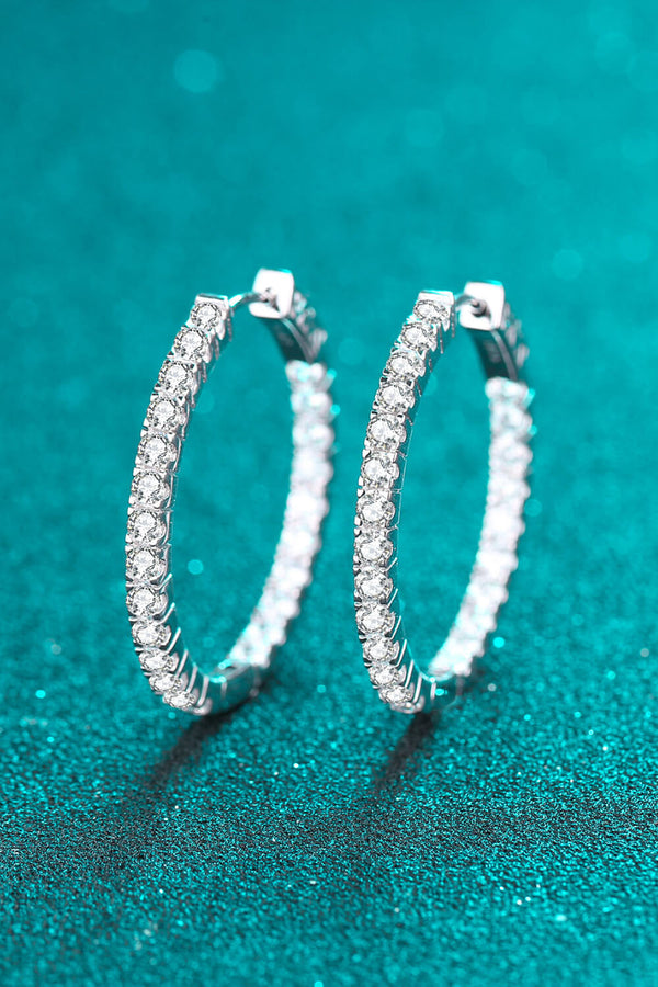 Moissanite Rhodium-Plated Hoop Earrings Trendsi