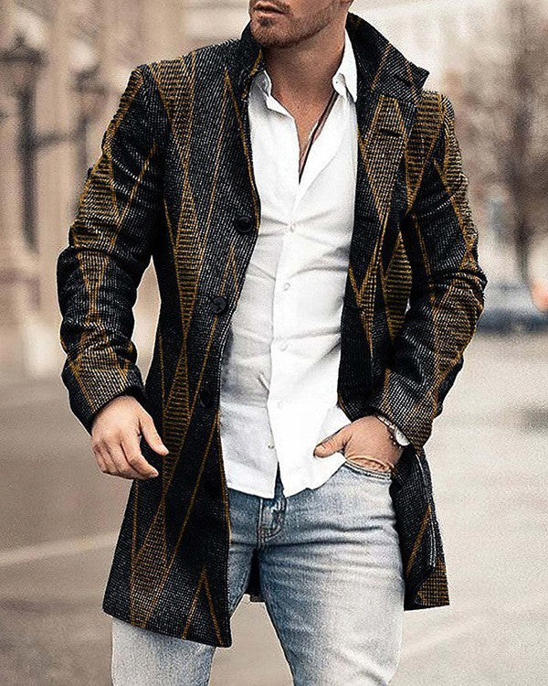 Men's Woolen Stand Collar Mid-length Casual Coat Q2