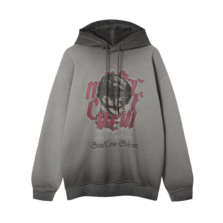 Men's High Street Fashion Design Gradient Spray Painting Fleece-lined Hooded Top Q2