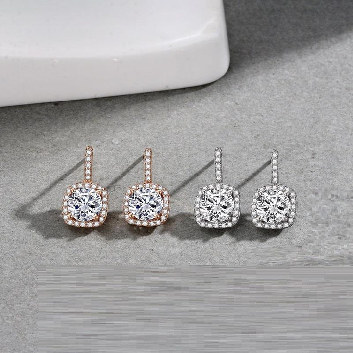 Women's Korean-style Simple 925 Sterling Silver Square Zircon Stud Earrings - Super Amazing Store