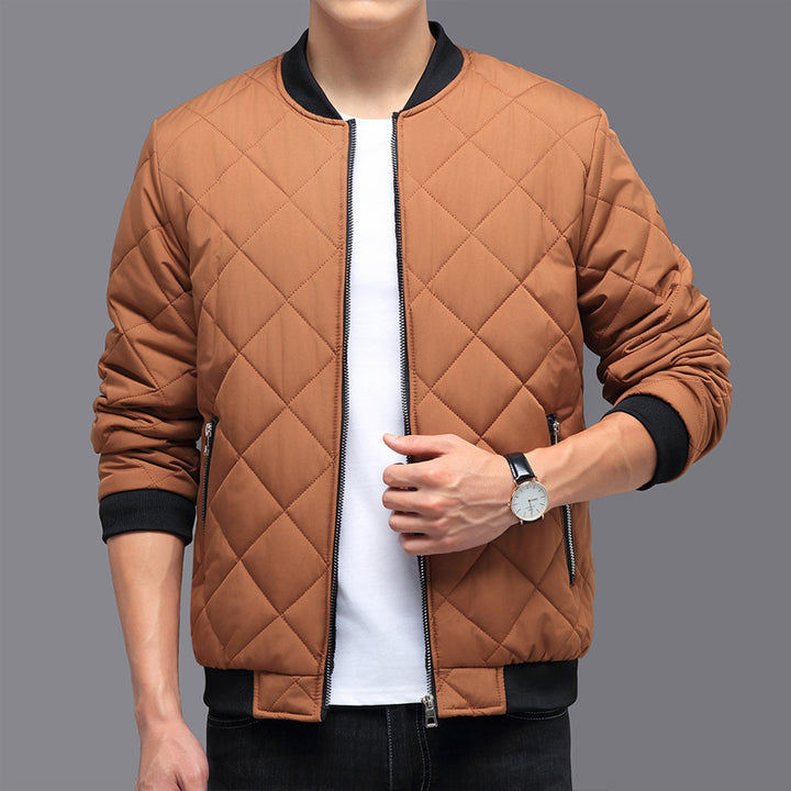 Rhombic-sewing Design Cotton Coat Winter Warm Thickened Baseball Jacket Q2