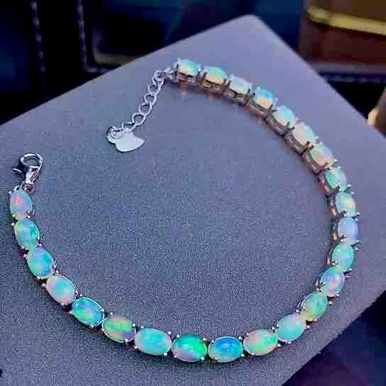 Silver Plated 18k Gold Inlaid Natural Dazzling Opal Bracelet Women - Super Amazing Store