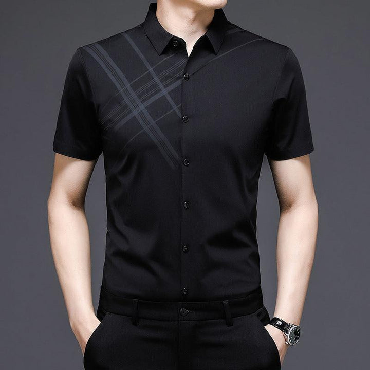 Woodpecker Silk Short Sleeve Shirt Men''s Middle Age - Super Amazing Store