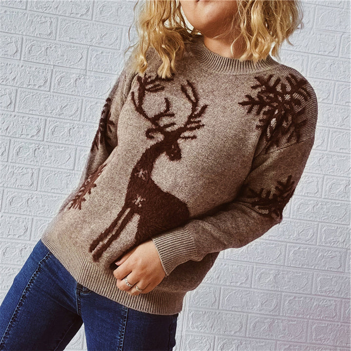 Reindeer and Snowflake Pattern Sweater Trendsi