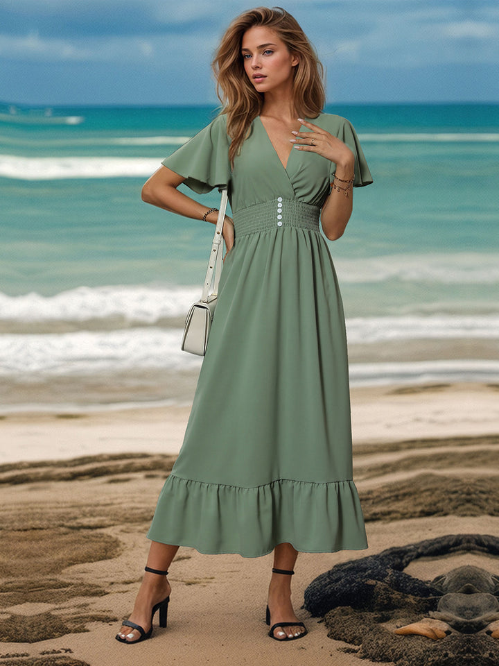 Surplice Flutter Sleeve Midi Dress Trendsi