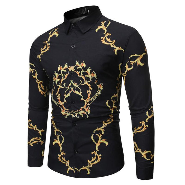 New Mens Long Sleeve Shirts Slim Fit Casual Shirt For Men Flower Shirt - Super Amazing Store