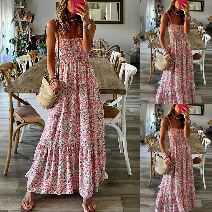 Spring And Summer Women's Printed Sling Swing Dress Q2