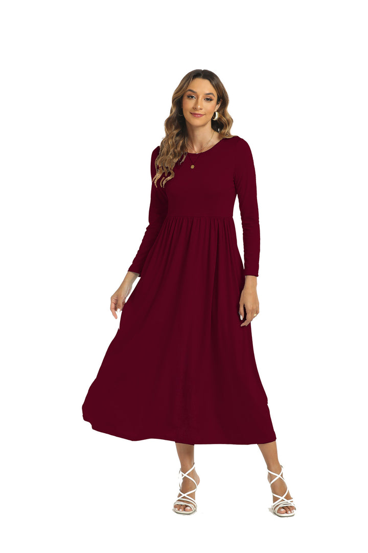 Middle East European And American Arab Muslim Solid Color Dress With Pockets Q2