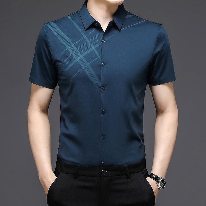 Woodpecker Silk Short Sleeve Shirt Men''s Middle Age - Super Amazing Store